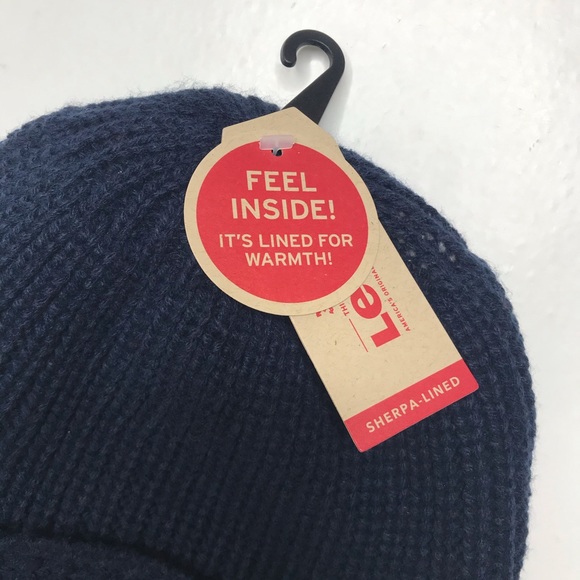 NWT Levi’s Navy Blue Cuffed Faux Fur Lined Beanie - Picture 3 of 6